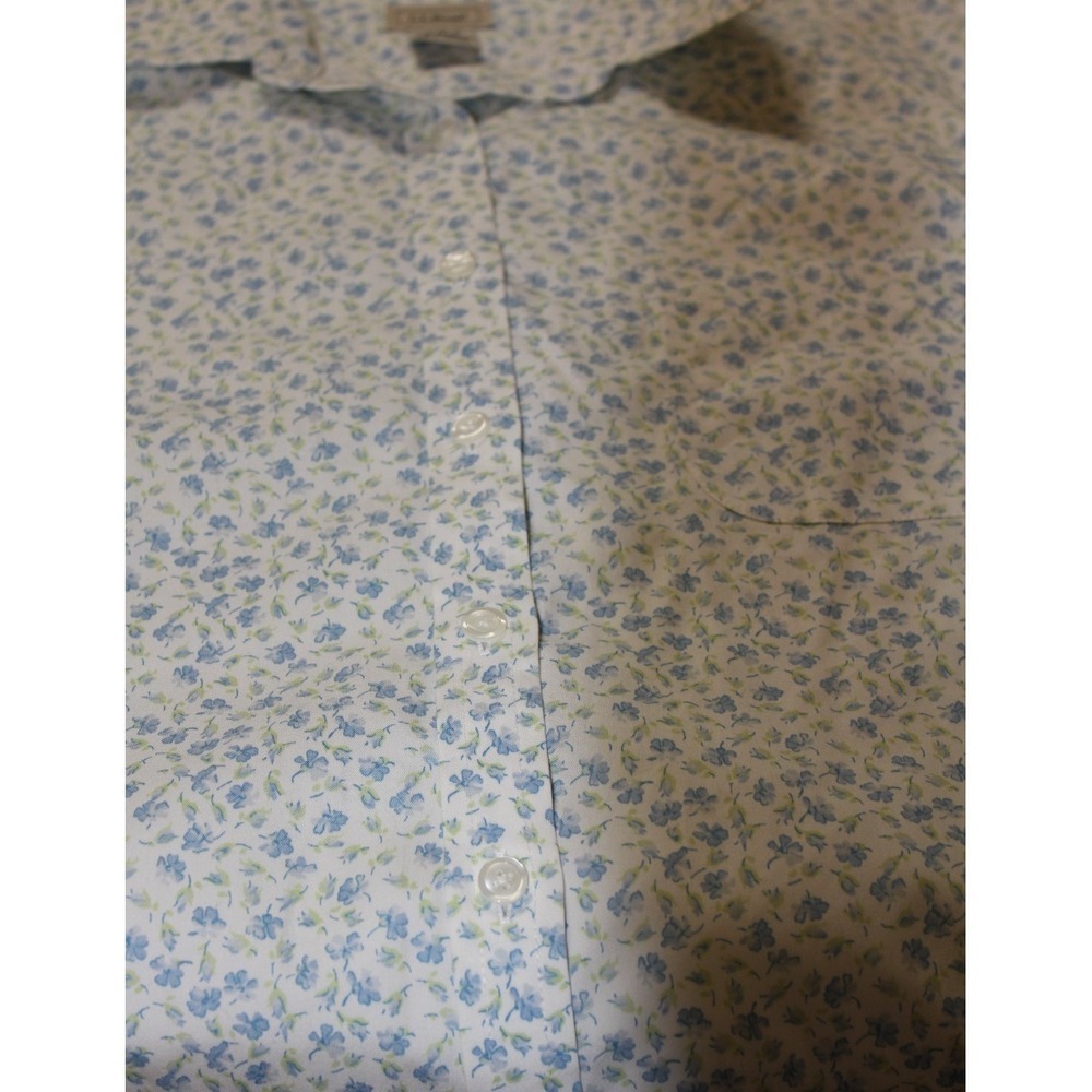 L.L. Bean Cotton Button Up Floral Shirt Top Wrinkle Resistant Office Twee Large - Picture 7 of 11